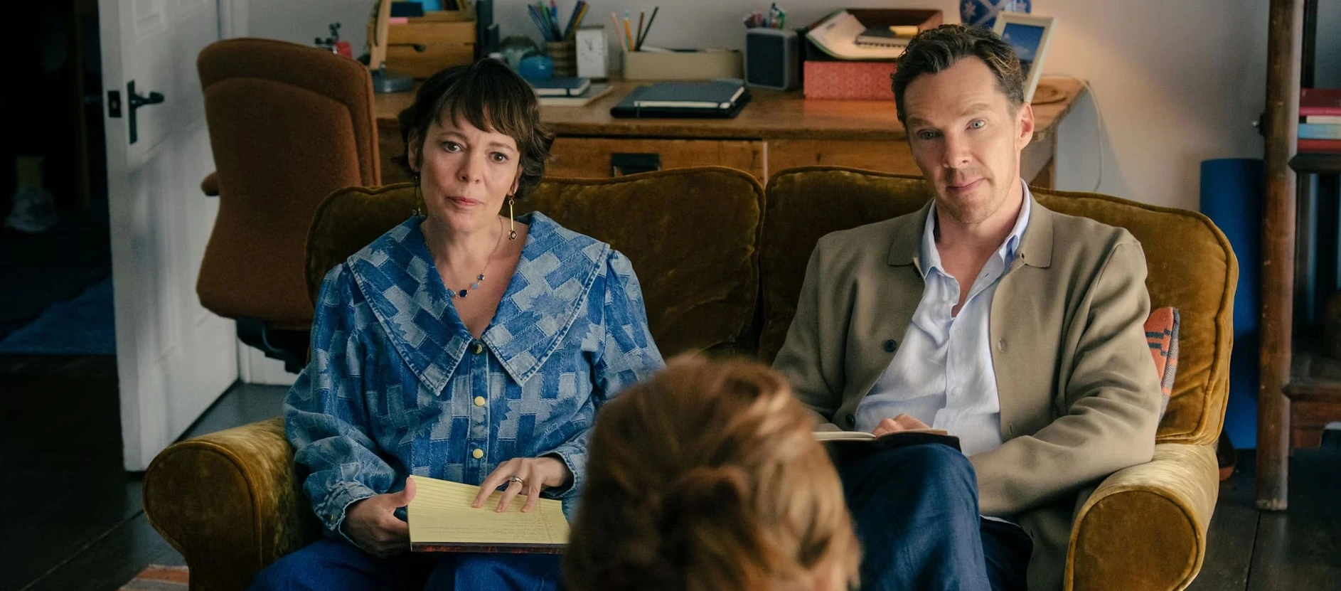 The Roses movie scene with Benedict Cumberbatch and Olivia Colman showcasing sophisticated solutions